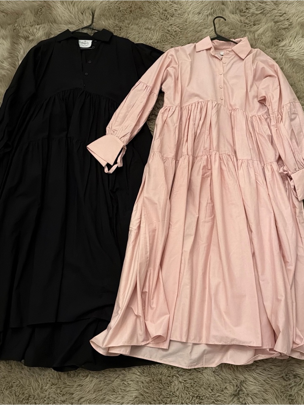 Relaxed Tiered Shirt Dress - Pink